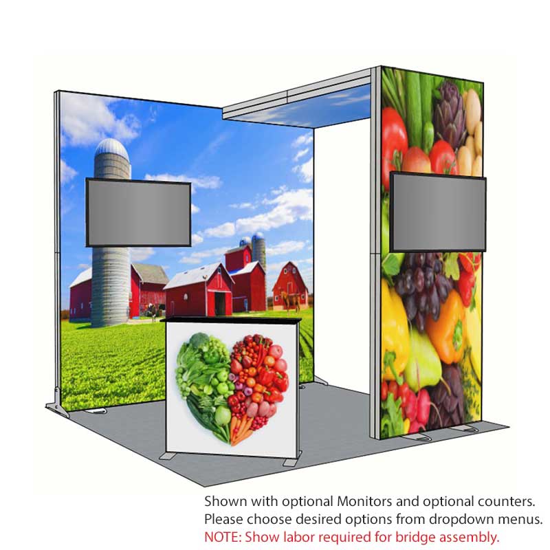 10ft Tall 118×118 Luminary Display with bridge on right and farm graphics