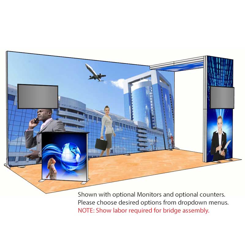 10ft Tall 238×118 Luminary Display with bridge on right and corporate graphics