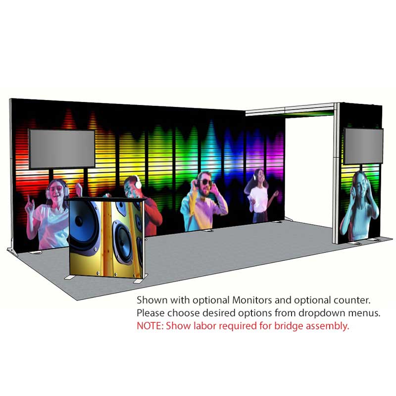 8ft Tall 238×96 Luminary Display with bridge on right and colorful backlit graphics