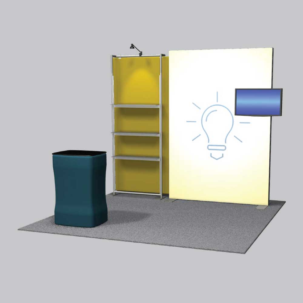 Featherlite radiant 10 x 10 LED backlit trade show booth rental with shelving
