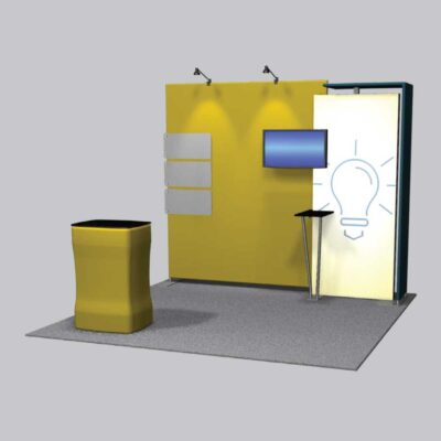 Featherlite radiant 10 x 10 backlit trade show booth rental with monitor stand