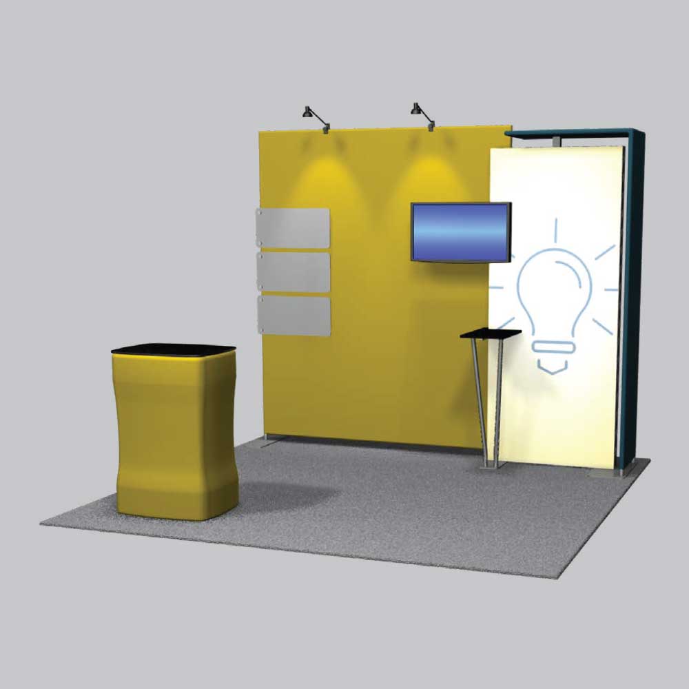 Featherlite radiant 10 x 10 backlit trade show booth rental with monitor stand