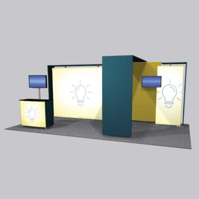 Featherlite radiant 10 x 20 LED lightbox trade show booth rental with monitor mount