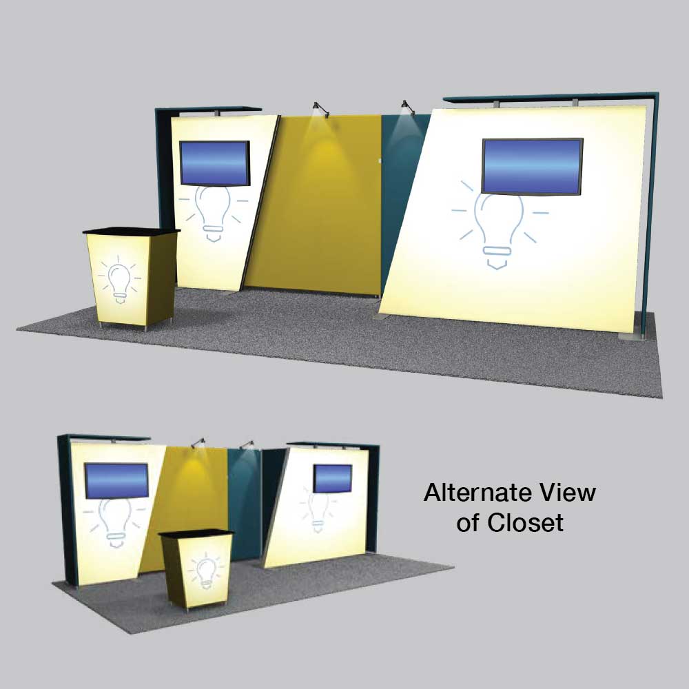 Featherlite radiant 10 x 20 LED backlit trade show booth rental with storage closet