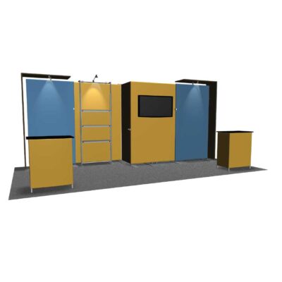 Featherlite medallion 10 x 20 trade show booth rental with shelving display