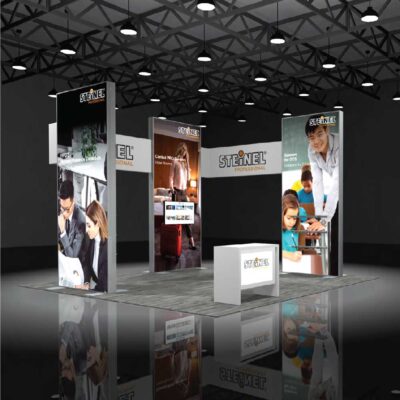 Featherlite sync illumination LED backlit trade show booth rental with graphics