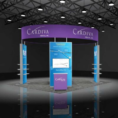 Featherlite sync illumination LED backlit trade show booth rental display with circular hanging sign