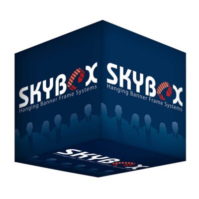 Cube skybox hanging banner display for trade show booth overhead signage