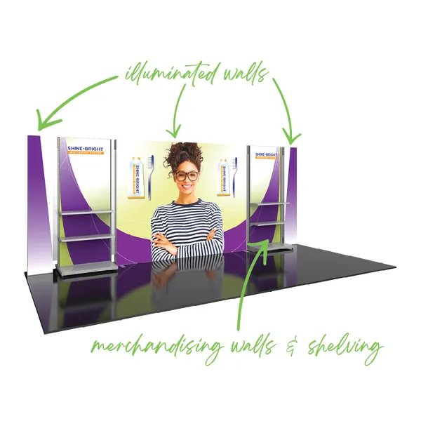 Hybrid Pro 20ft Modular Backwall Kit 36 with illuminated light boxes