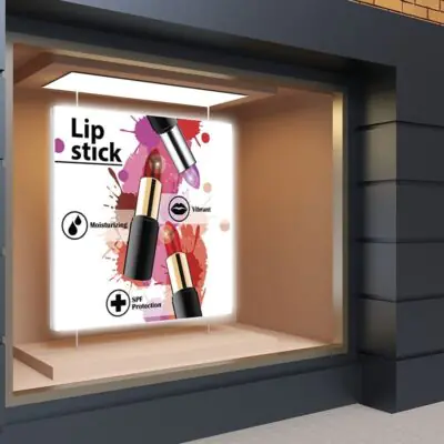 Igniter Wall Mounted Light Box Single-Sided 48" X 48" displaying an illuminated cosmetics advertisement
