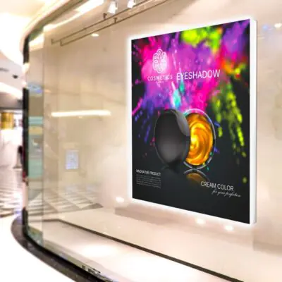 IG Wall Mounted Light Box Single-Sided 60" X 60" installed in a retail storefront with illuminated SEG graphic