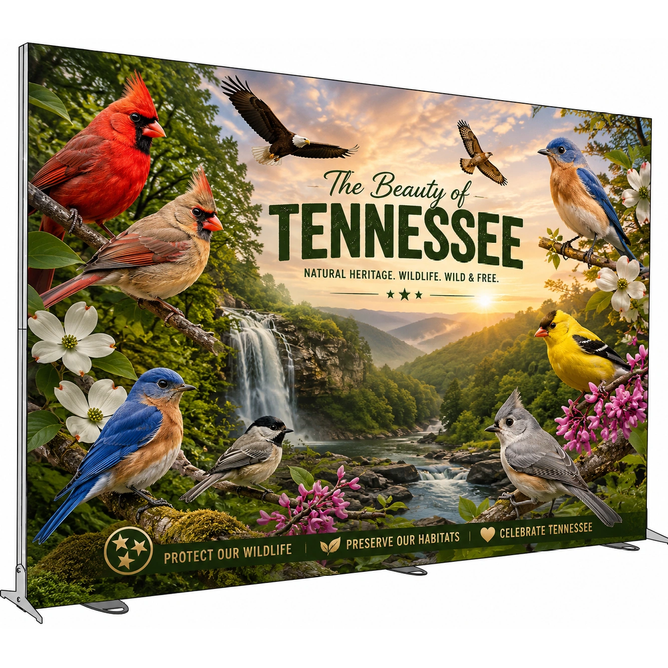 15ft Igniter freestanding backlit trade show display featuring a custom 'Beauty of Tennessee' wildlife-themed fabric graphic